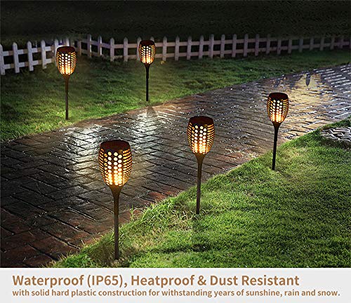 4 Pack FLOWood Solar Torch Lights Waterproof Dancing Flickering Flame Solar Lights Landscape Decoration Lighting Dusk to Dawn Auto On/Off Security Solar Flame for Garden Patio Pathway