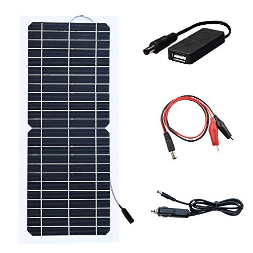 XINPUGUANG 10W 12V Flexible Solar Panel Monocrystalline Photovoltaic PV Module with DC Alligator Clip Cable for RV Boat Cabin Tent Car Trucks Trailers